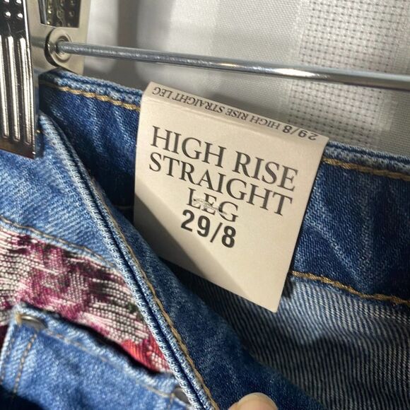 Vince Camuto High Rise Straight Leg Patchwork Ripped Jeans Blue 29/8 Distressed - Picture 4 of 12